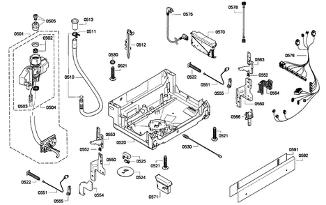 Base Assy Diagram and Parts List for DWHD650GPR 18 Thermador Dishwasher