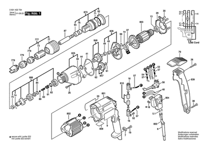 Section 1 Diagram and Parts List for 1422VSRQ 0601422745 Bosch Screwdriver