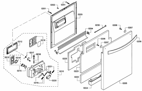 Door Assy Diagram and Parts List for S45KMK12UC 60 Bosch Dishwasher