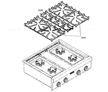 Outside View Diagram and Parts List for PCG304E01  Thermador Cooktop