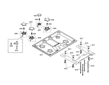 Cooktop Diagram and Parts List for SGS304FS 02 Thermador Cooktop