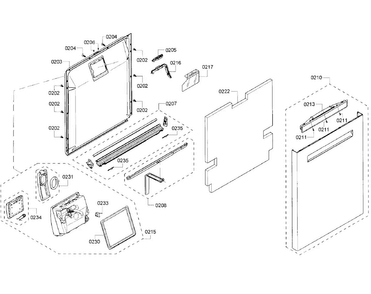 Door Section Diagram and Parts List for SHP65TL6UC 07 Bosch Dishwasher
