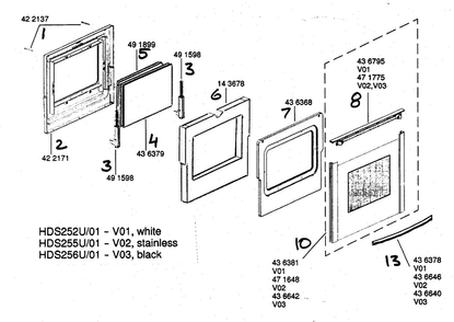 Door Asy Diagram and Parts List for HDS256U 01 Bosch Range