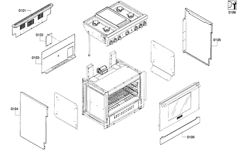Cabinet Assy Diagram and Parts List for PRG364GDH 01 Thermador Range