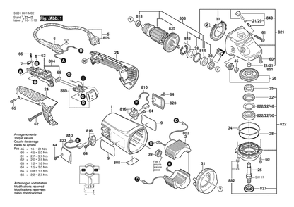 Section 1 Diagram and Parts List for GWS230JH 3601H82M04 Bosch Angle Grinder