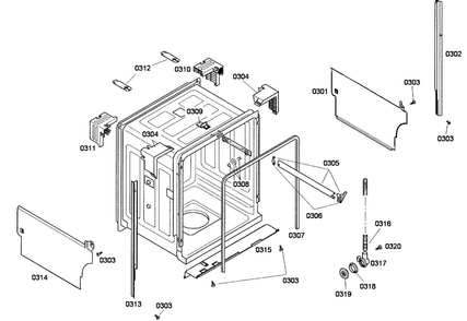 Cabinet Diagram and Parts List for SHE43F02UC 48 Bosch Dishwasher