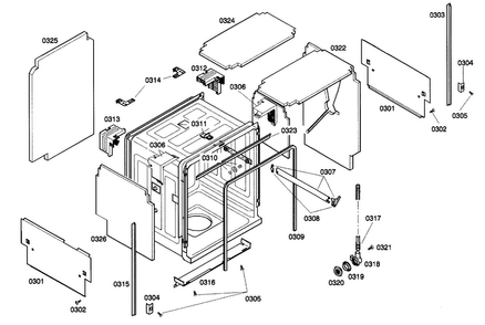 Outside Cabinet Diagram and Parts List for SHX57C02UC 21 Bosch Dishwasher