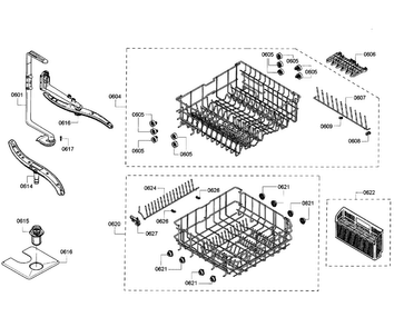 Baskets Diagram and Parts List for SHV43R53UC 64 Bosch Dishwasher