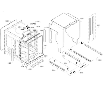 Cabinet Diagram and Parts List for SHE8PT55UC 01 Bosch Dishwasher