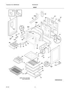 Body Diagram and Parts List for HES3053U8  Bosch Range