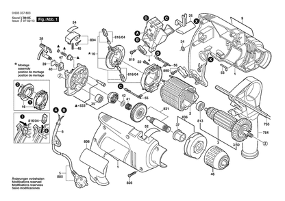 Section 1 Diagram and Parts List for PSB450RE 0603337803 Bosch Hammer Drill
