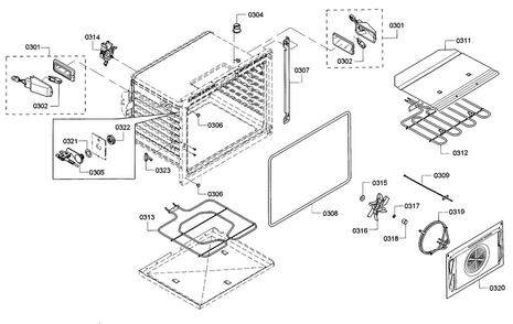Cavity 1 Diagram and Parts List for HBLP651RUC 01 Bosch Wall Oven