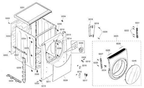 Cabinet Parts Diagram and Parts List for WTMC8321US 05 Bosch Dryer