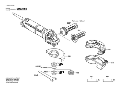 Section 2 Diagram and Parts List for GWS17-125 3601GD02P0 Bosch Angle Grinder