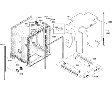 Cabinet Diagram and Parts List for SHE6AF02UC 02 Bosch Dishwasher