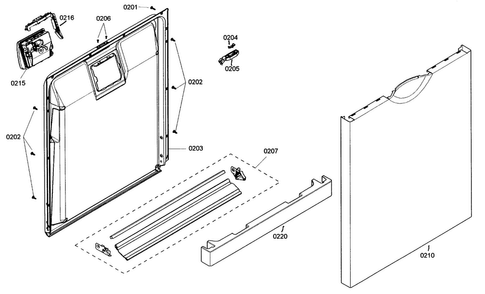 Door Assy Diagram and Parts List for SHE5AM02UC 01 Bosch Dishwasher