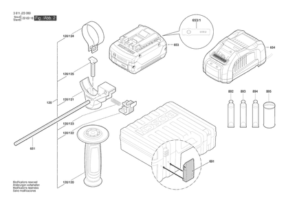 Figure 1 Diagram and Parts List for 3611J23010 GBH 18V-24 C Bosch Hammer Drill