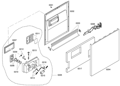 Door Assy Diagram and Parts List for SHE43C06UC 22 Bosch Dishwasher