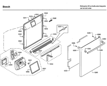 Door Diagram and Parts List for SHXM63WS5N 01 Bosch Dishwasher