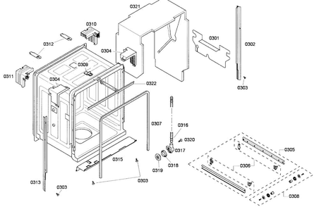 Cabinet Diagram and Parts List for SHE43F12UC 60 Bosch Dishwasher