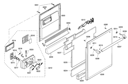 Door Diagram and Parts List for DWHD94EP 50 Thermador Dishwasher