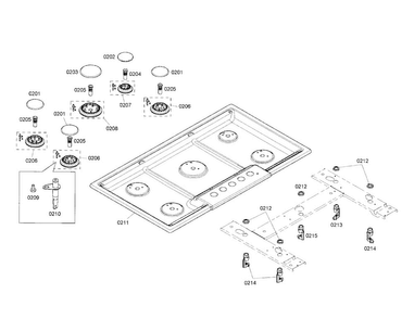 Cooktop Diagram and Parts List for NGM8654UC 01 Bosch Cooktop