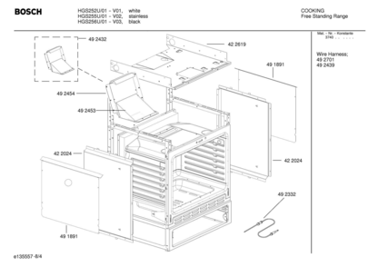 04 - OVEN FRAME Diagram and Parts List for HGS255U  Bosch Range