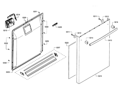Door Diagram and Parts List for SHX3AR76UC 14 Bosch Dishwasher