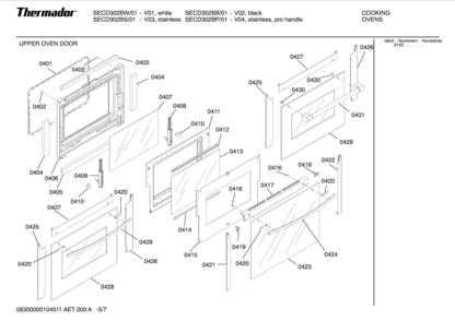 08 - UPPER OVEN DOOR Diagram and Parts List for SECD302BS01  Bosch Range