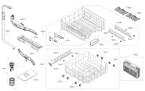 Rack Diagram and Parts List for SHS5AV56UC 01 Bosch Dishwasher