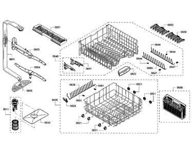 Baskets Diagram and Parts List for SHX5AV56UC 22 Bosch Dishwasher