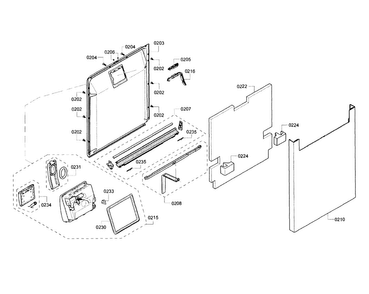 Door Diagram and Parts List for SHE53T55UC 02 Bosch Dishwasher