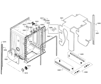 Cabinet Diagram and Parts List for SHX4AT55UC 12 Bosch Dishwasher
