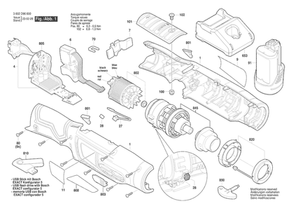 Section 1 Diagram and Parts List for 3602D96611  Bosch Screwdriver