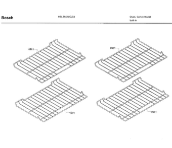 Rack Diagram and Parts List for HBL5651UC 03 Bosch Wall Oven