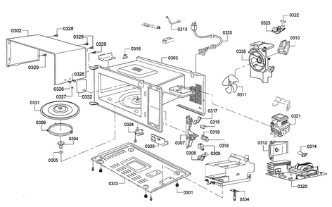 Cavity Diagram and Parts List for BM281730 01 Gaggenau Microwave