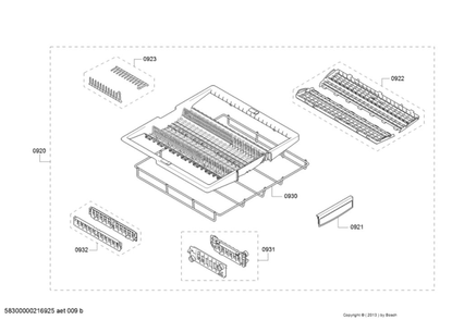 Flexible 3rd Rack/Handle Diagram and Parts List for SHXM78Z55N 01 Bosch Dishwasher