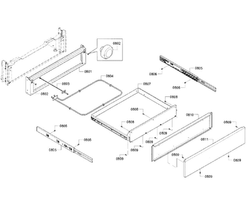 Drawer Asy Diagram and Parts List for HGIP054UC 03 Bosch Range