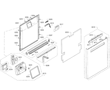 Door Diagram and Parts List for SHP68T55UC 01 Bosch Dishwasher