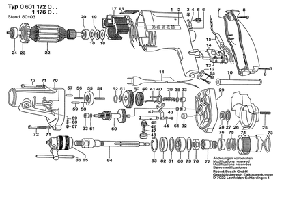 Section 1 Diagram and Parts List for 0601176045  Bosch Hammer Drill