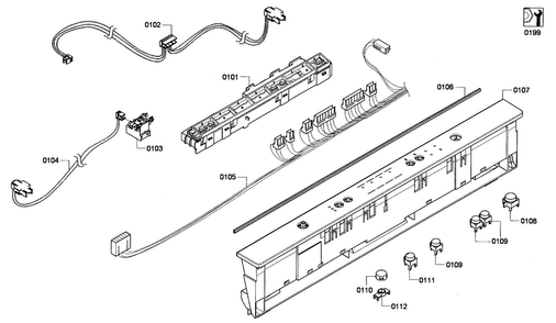 Front Panel Diagram and Parts List for SHX4AP02UC 53 Bosch Dishwasher