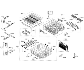 Baskets Diagram and Parts List for SHP68T55UC 07 Bosch Dishwasher