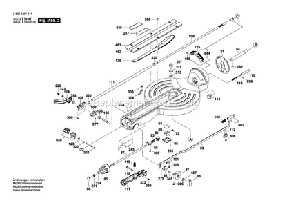 Page 2 Diagram and Parts List for CM10GD 3601M27011 Bosch Miter Saw