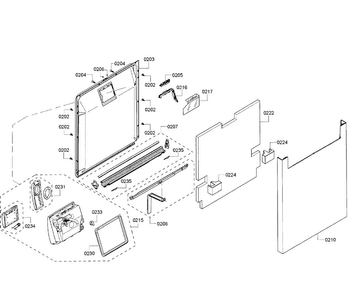 Door Assy Diagram and Parts List for SHE68T55UC 01 Bosch Dishwasher