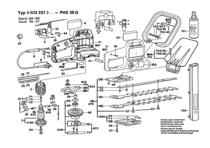 Section 1 Diagram and Parts List for PHS36G 0603221350 Bosch Hedge Trimmer
