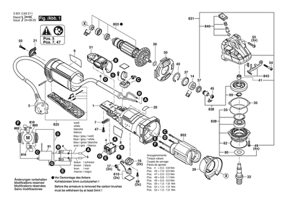 Section 1 Diagram and Parts List for 3601CA6211  Bosch Angle Grinder
