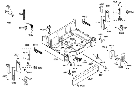 Base Assy Diagram and Parts List for SHE42L16UC 22 Bosch Dishwasher