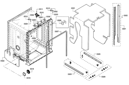 Cavity & Frame Diagram and Parts List for SHX3AR75UC 15 Bosch Dishwasher