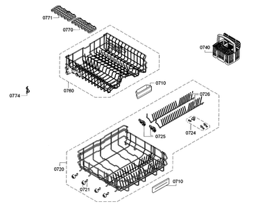 Rack Diagram and Parts List for SGE53U56UC A3 Bosch Dishwasher