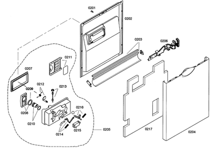 Door Assy Diagram and Parts List for SHE33M06UC 46 Bosch Dishwasher